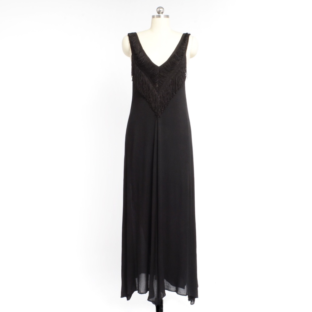 MARA HOFFMAN Black V Neck Fringe Trim Maxi Dress - Picture 7 of 9